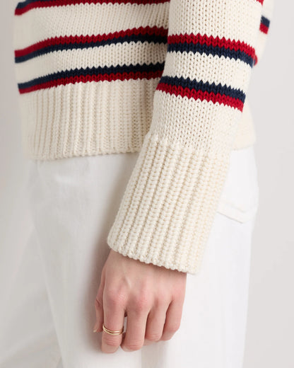 100% Organic Cotton Roll Neck Sweater - XS / Cornflower Mini Stripe