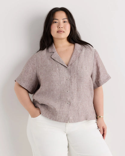 100% European Linen Short Sleeve Shirt - 1X / Flax