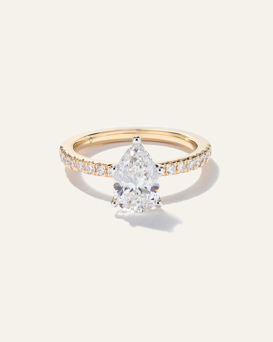 Lab Grown Diamond Pear Petite Pave Engagement Ring - 1.5ct - 4 / Yellow Gold