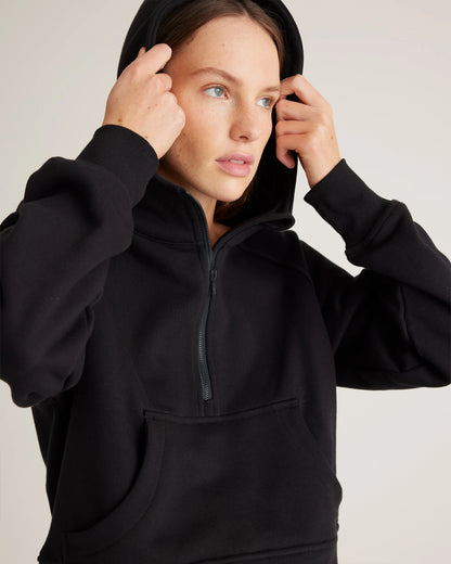 Organic Heavyweight Fleece Cropped Half Zip Hoodie - XS / Taupe