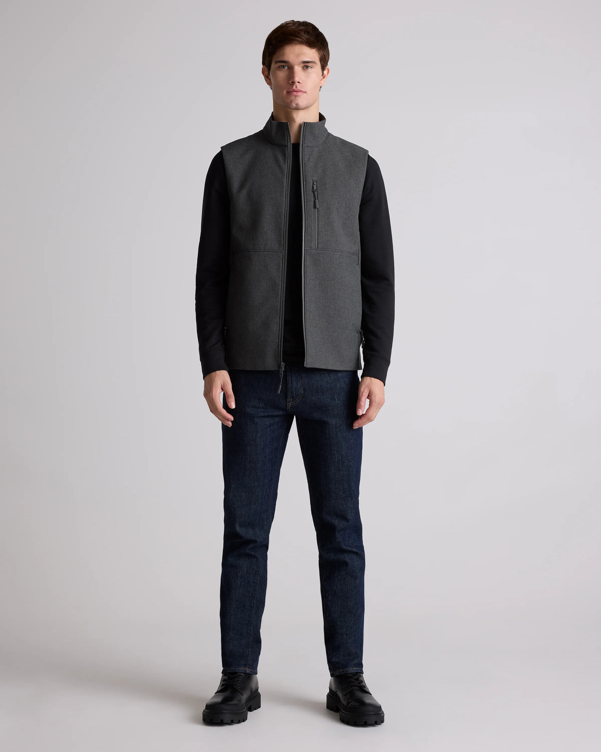 Softshell Fleece-Lined Full-Zip Vest - S / Heather Deep Navy
