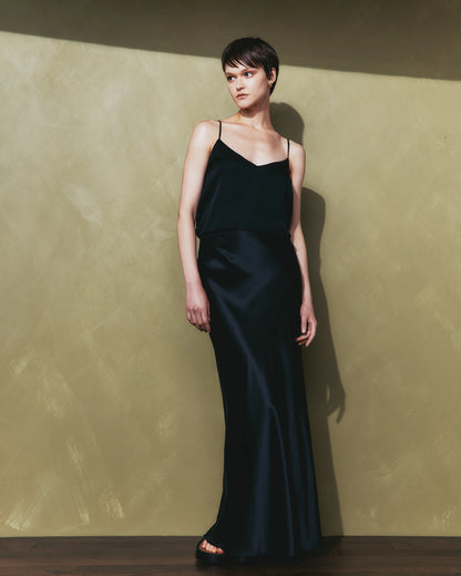 100% Washable Silk Maxi Skirt - XS / Champagne