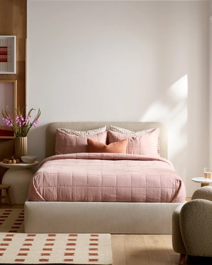 Lightweight European Linen Box Quilt Set - Twin / Dusty Mauve