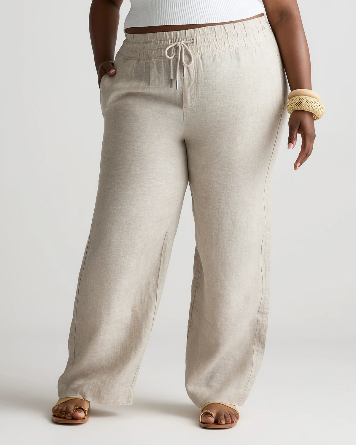 100% European Linen Wide Leg Pants - 1X / Bayberry Olive