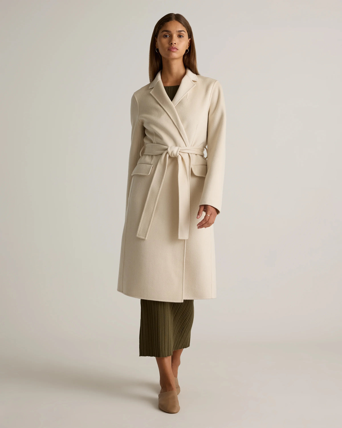 100% Mongolian Cashmere Double-Faced Wrap Coat - XS / Camel