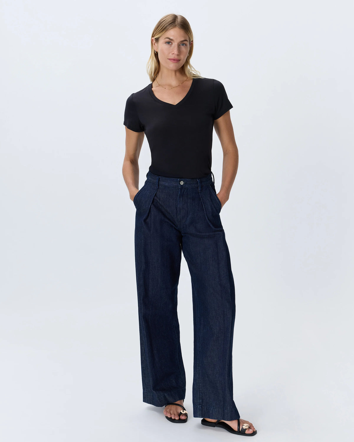 Cotton Modal V-Neck Tee - XS / Navy