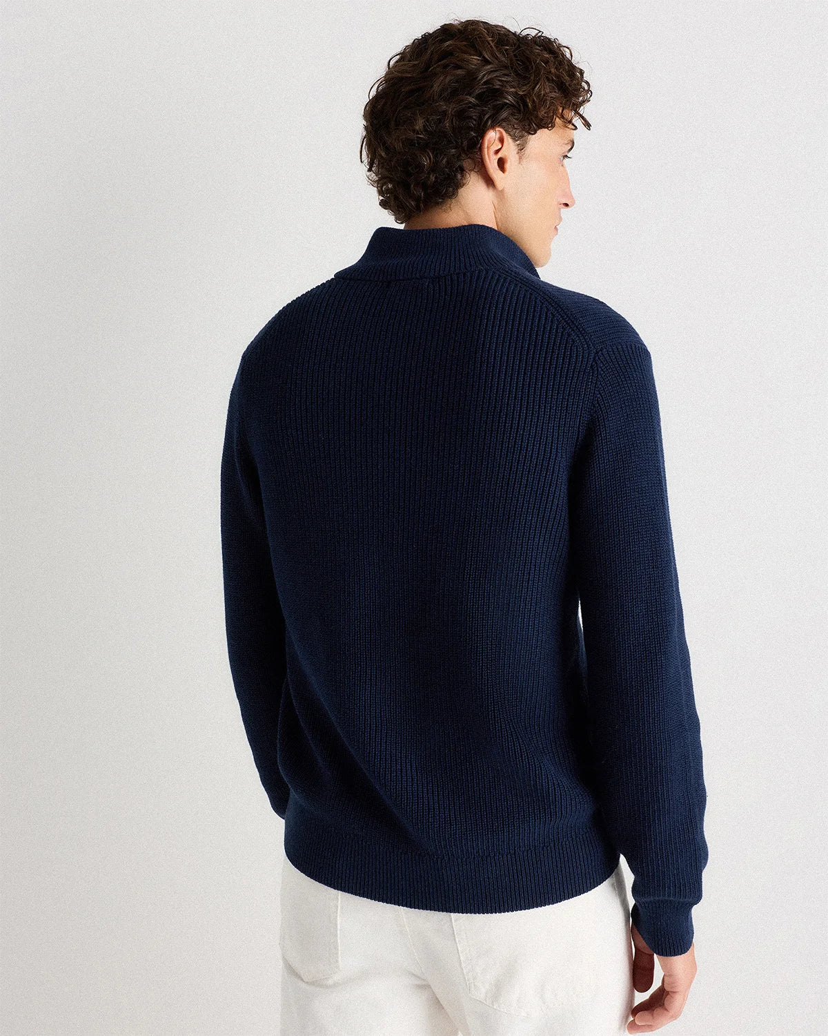100% Organic Cotton Ribbed Quarter-Zip Sweater - S / Navy