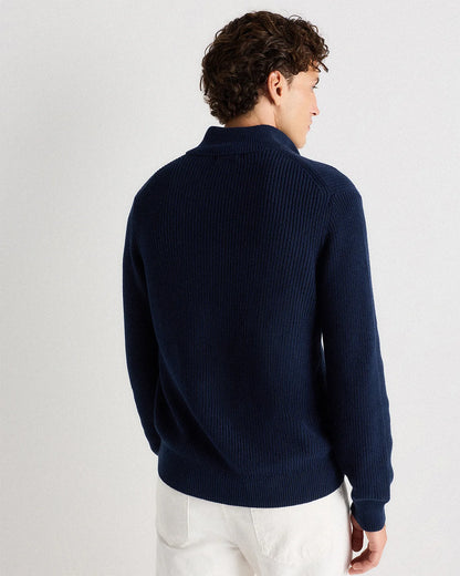 100% Organic Cotton Ribbed Quarter-Zip Sweater - S / Navy