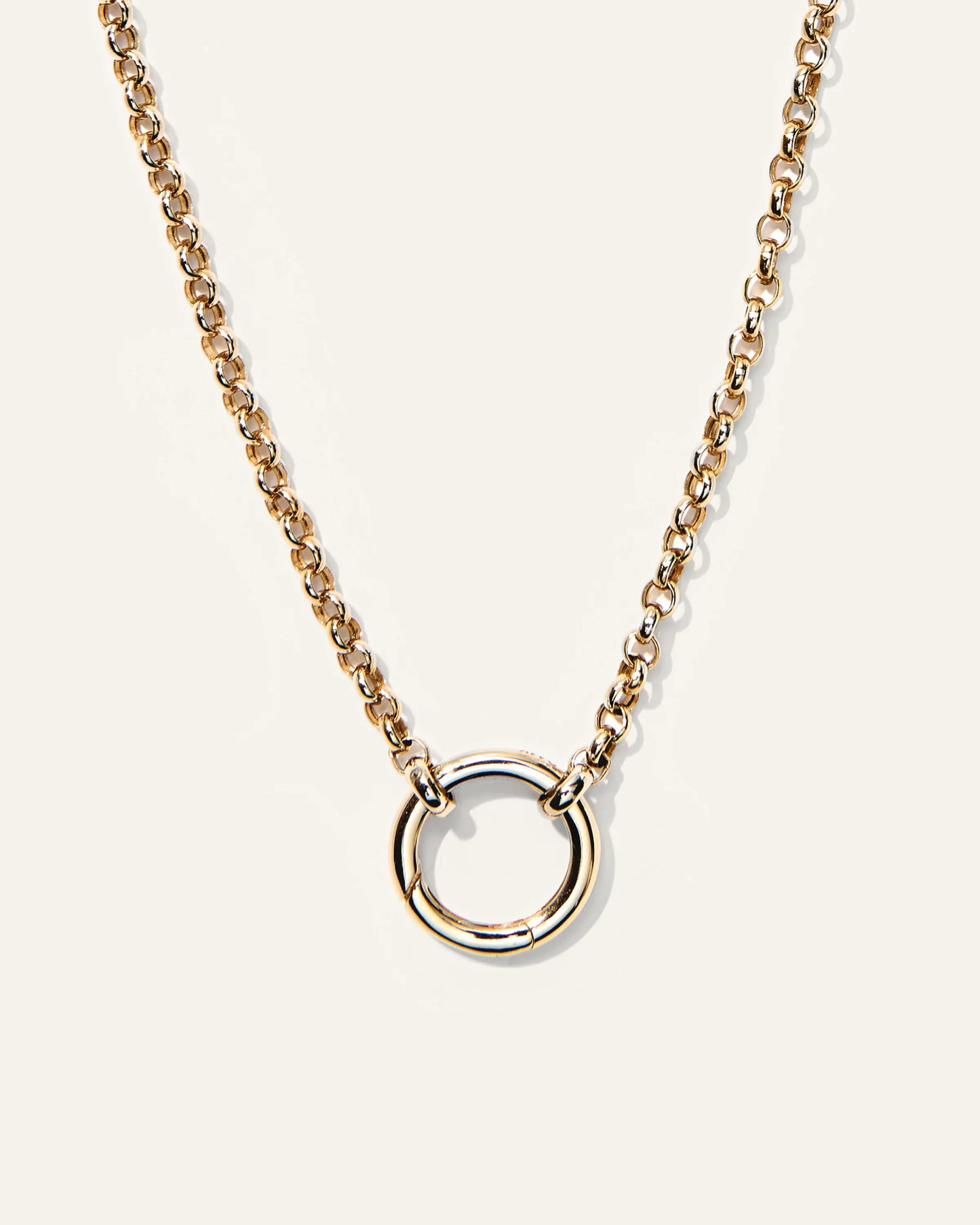 14K Gold Rolo Chain Charm Ring Necklace - 18" / Yellow Gold