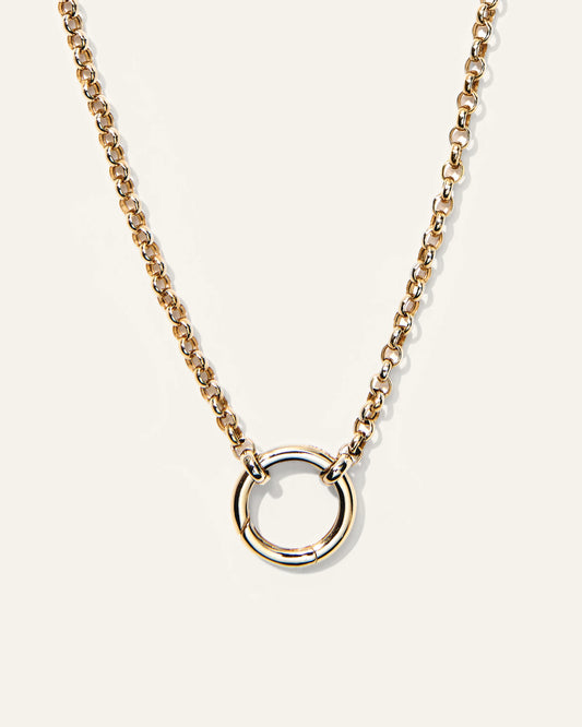 14K Gold Rolo Chain Charm Ring Necklace - 18" / Yellow Gold