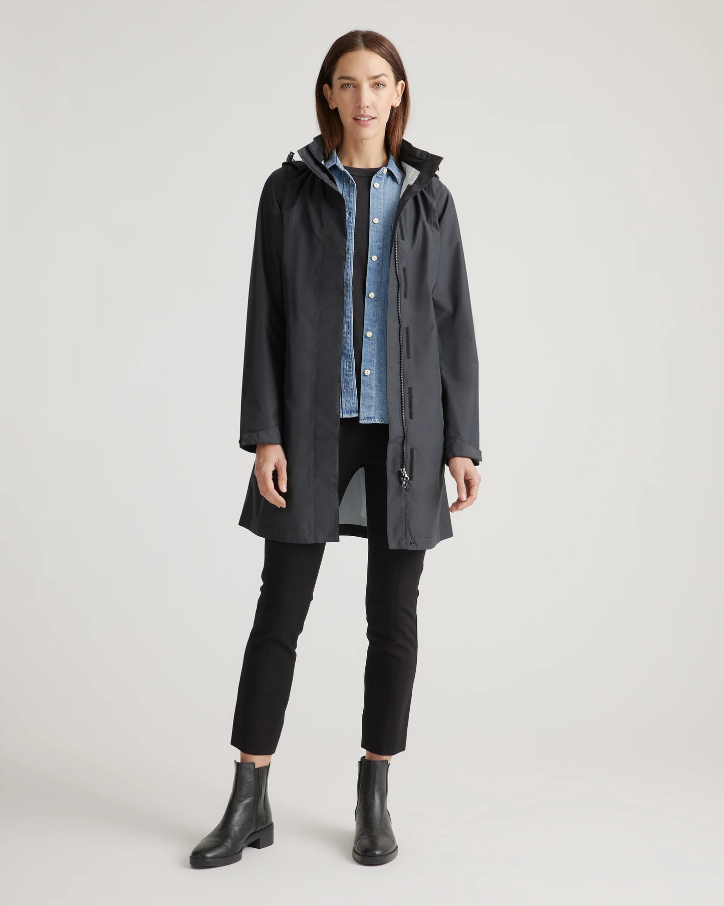 Weather Proof Long Rain Shell Jacket - XS / Ink Blue