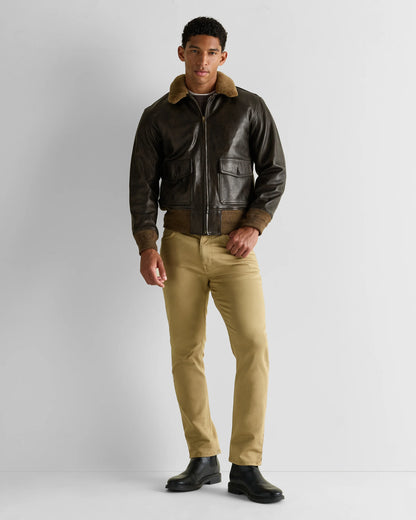 Shearling Collar Leather Flight Jacket - S / True Black