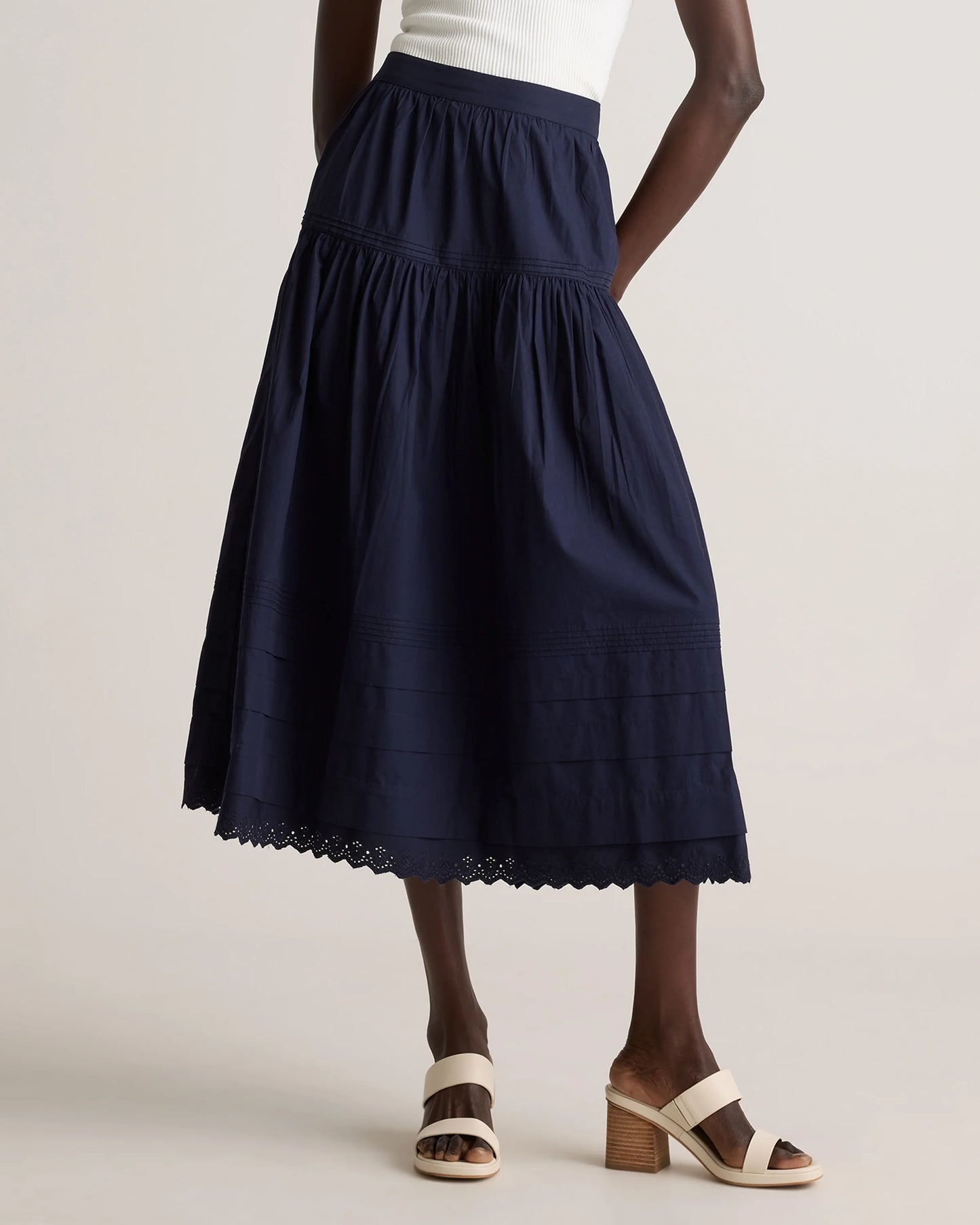 100% Organic Cotton Poplin Pintuck Maxi Skirt - XS / Black