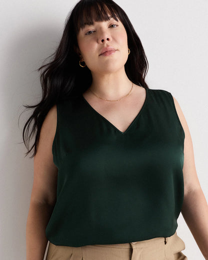 Washable Stretch Silk Tank - 1X / Navy