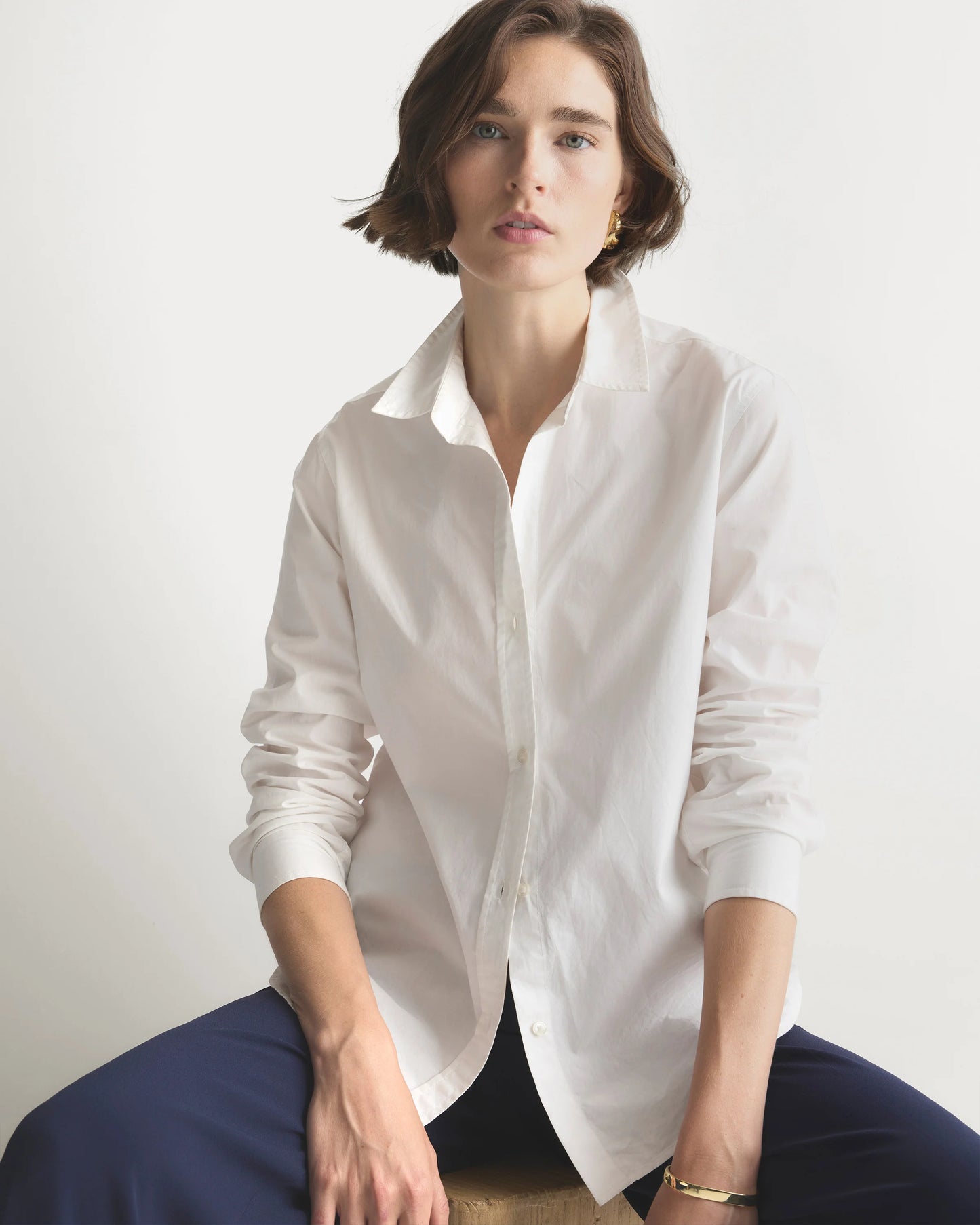100% Organic Cotton Poplin Long Sleeve Shirt - XS / Delta Blue Double Stripe