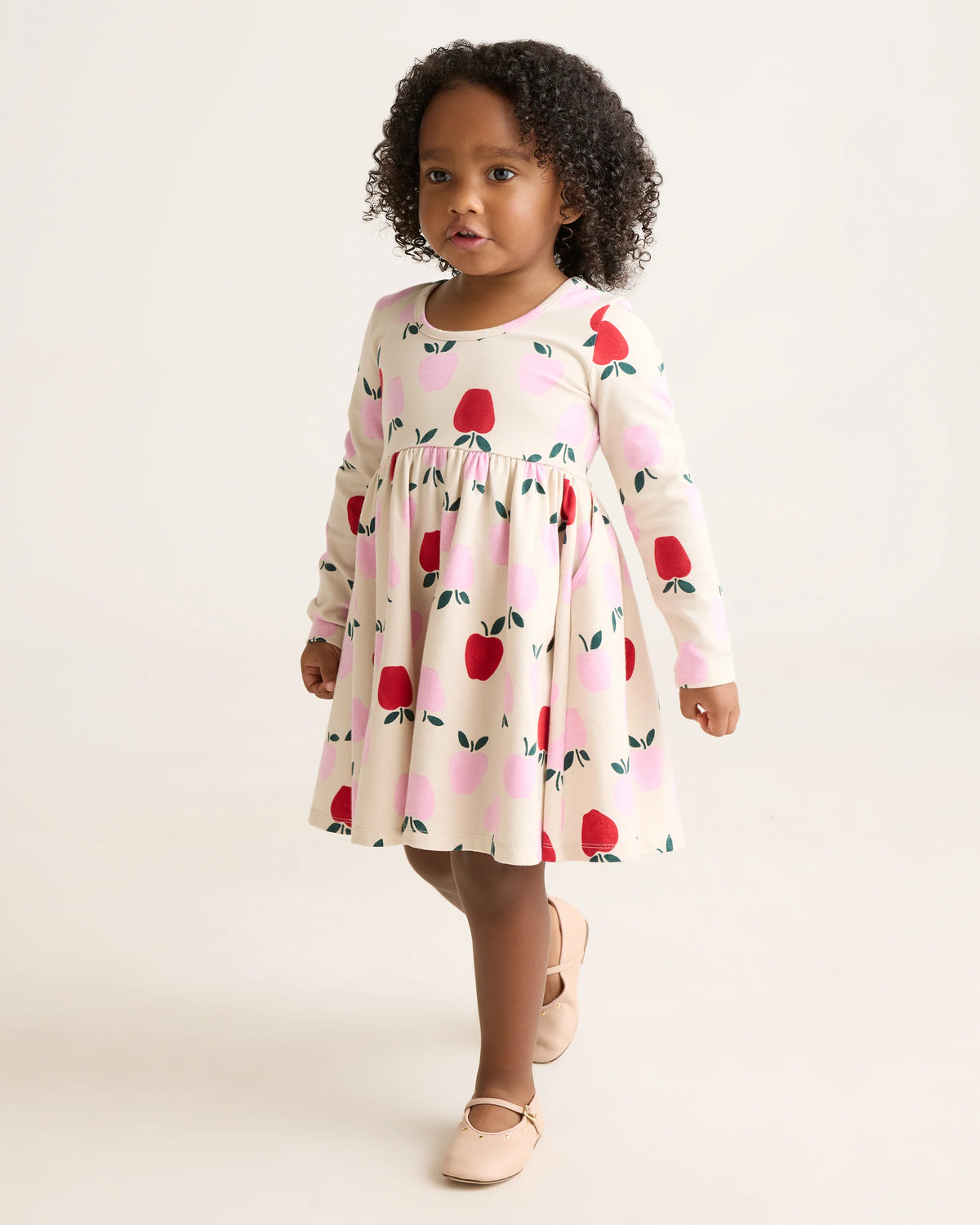 Organic Cotton Long Sleeve Skater Dress - 2T / Red Poppy Garden