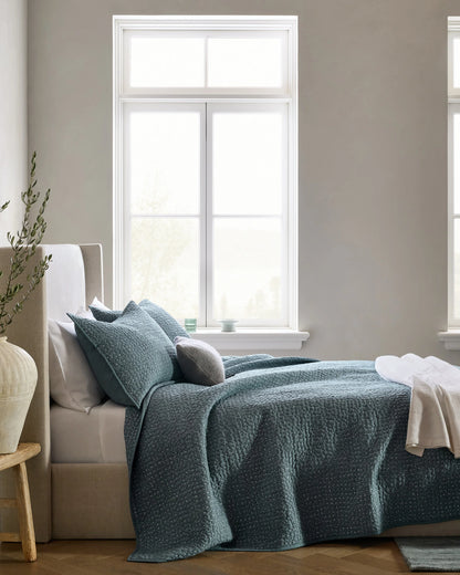 Organic Cotton Hand Stitched Quilt Set - Twin / Stone