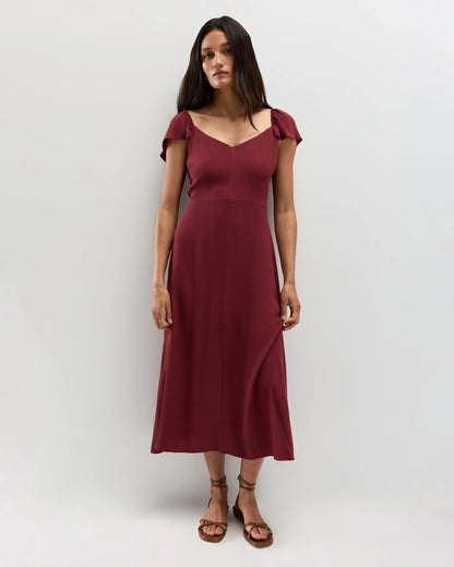 Lightweight Crepe Flutter Sleeve Midi Dress - XS / True Black