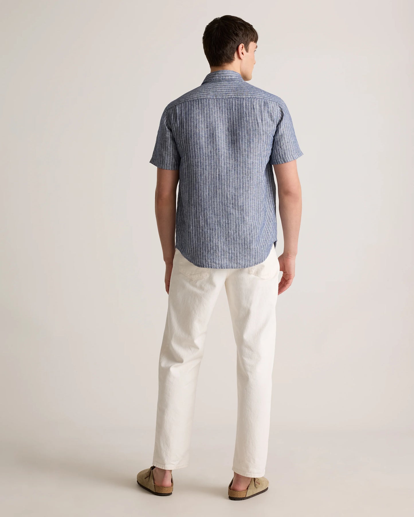 100% European Linen Relaxed Short Sleeve Shirt - XS / Taupe Brown Chambray