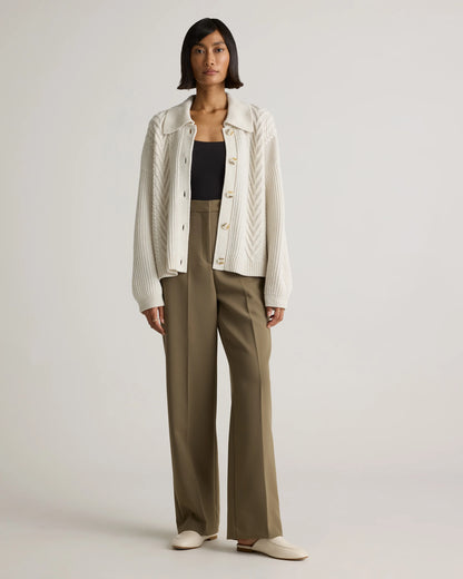 Australian Merino Wool Collared Cable Cardigan - XS / Coffee Bean Brown