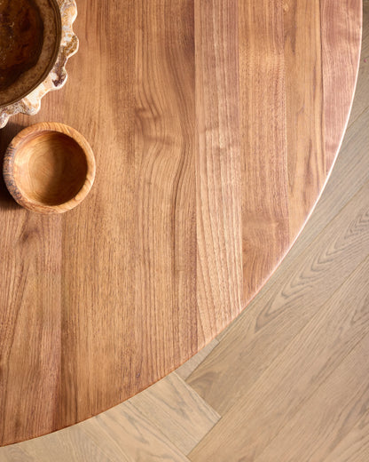 Solid Wood Midcentury Round Dining Table - One Size / Brown Walnut