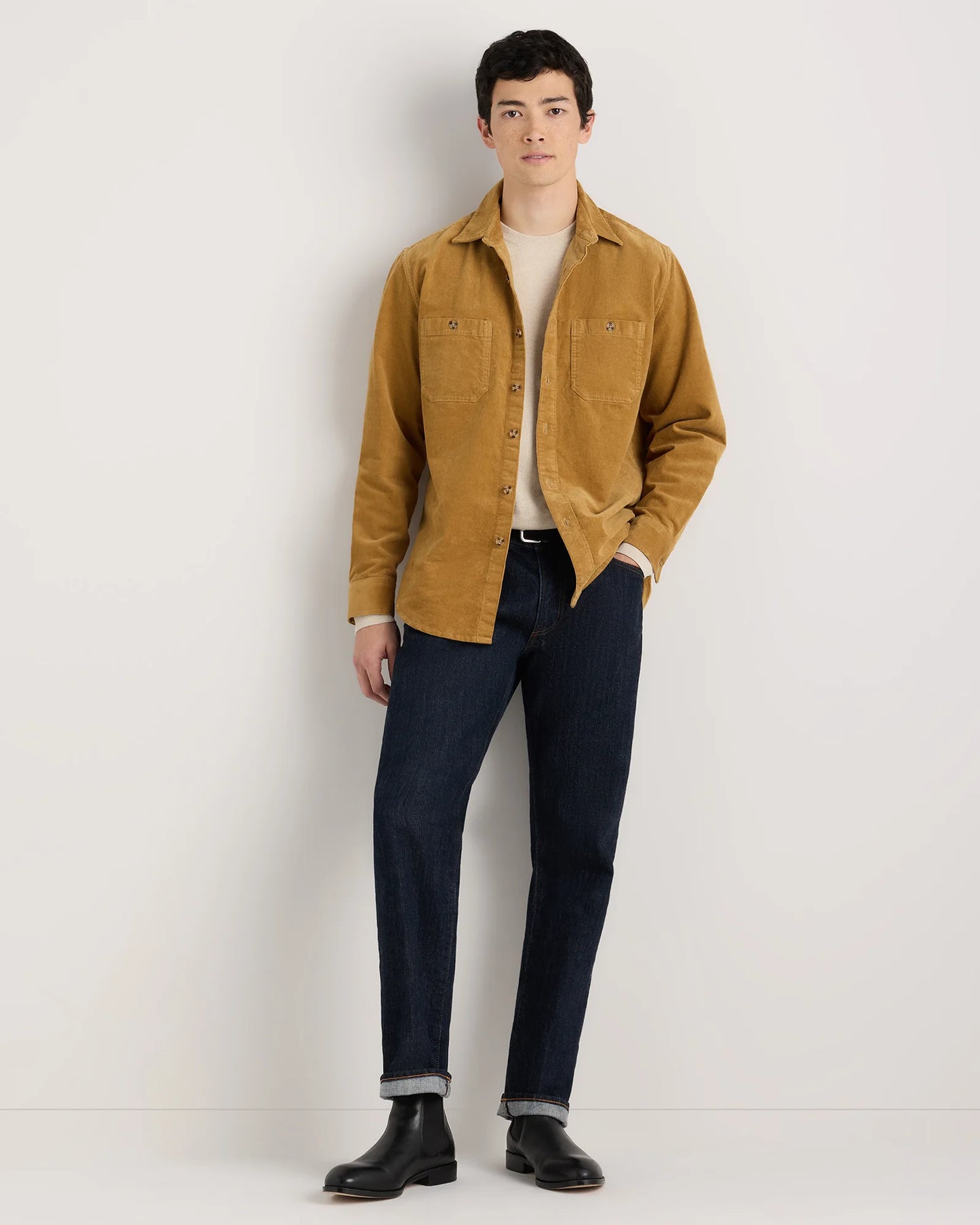 Organic Stretch Corduroy Utility Shirt - S / Dark Khaki