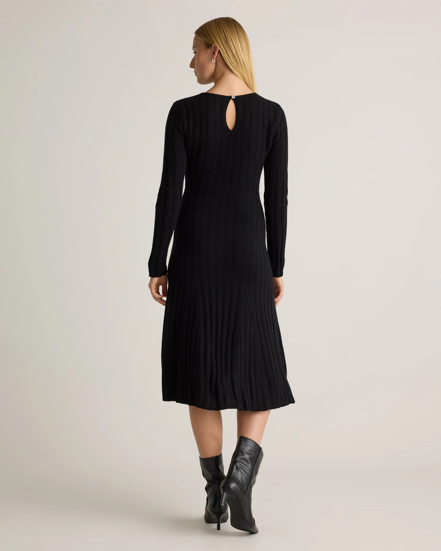 Mongolian Cashmere Wide-Rib Midi Dress - XS / Black