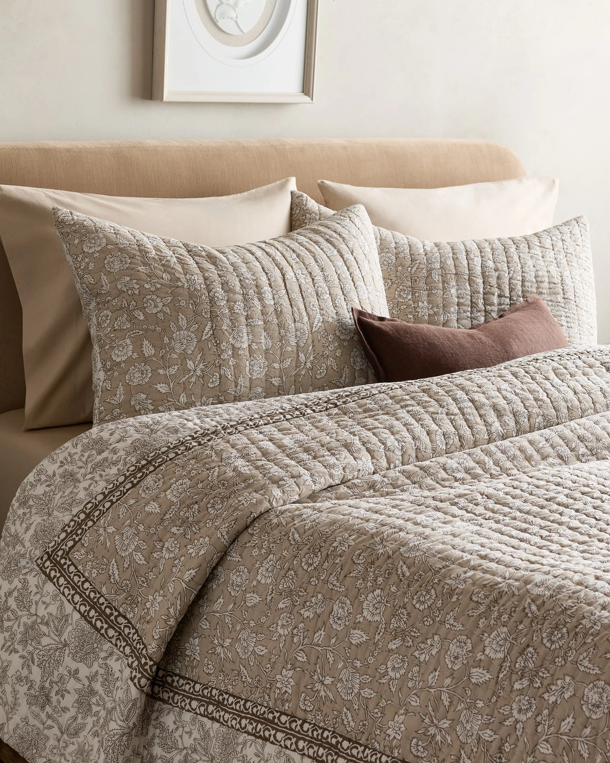 Organic Cotton Block Print Quilted Sham Set - Standard / Green