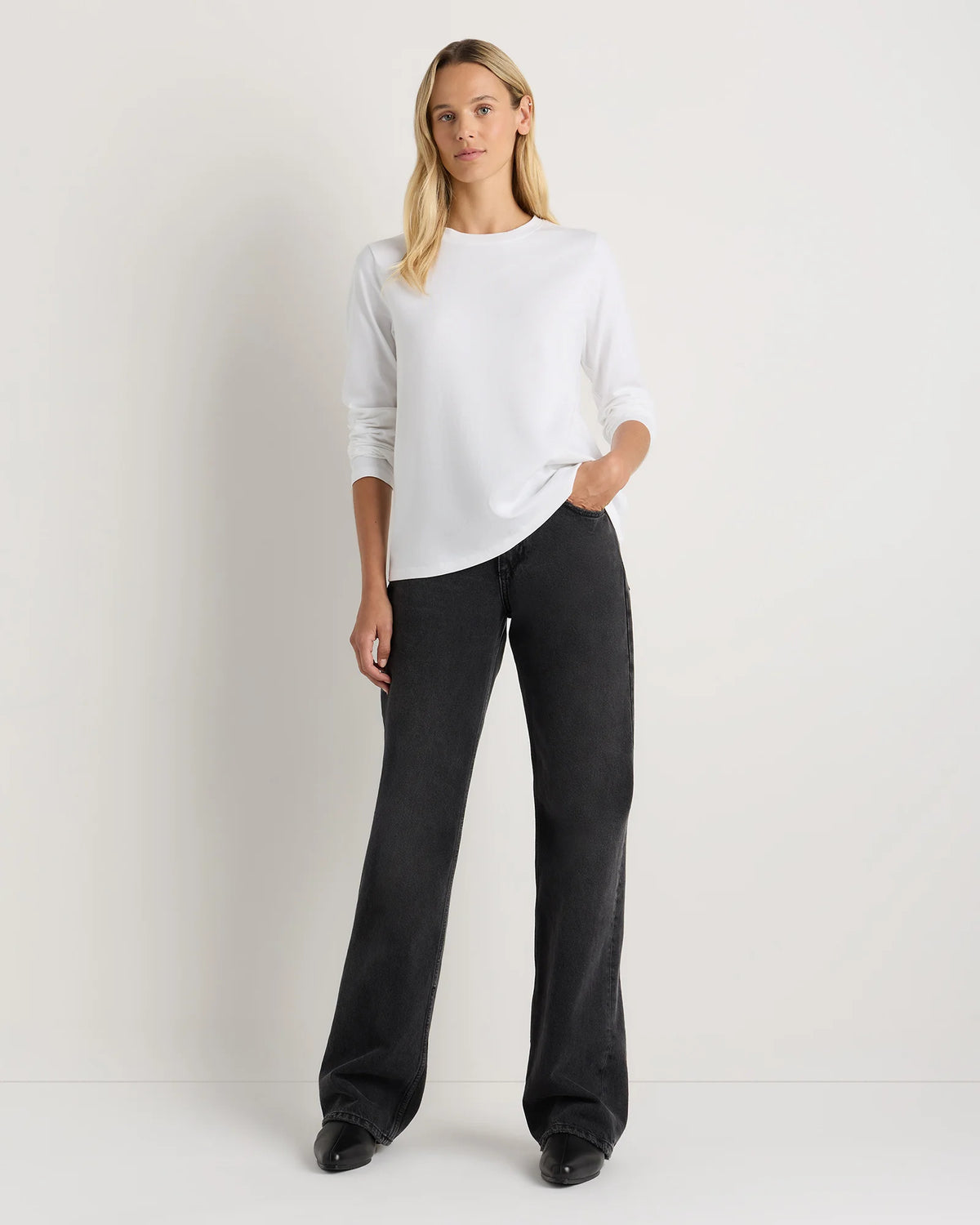 100% Organic Cotton Long Sleeve Swing Tee - XS / Classic White