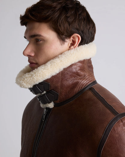 100% Shearling Bomber Jacket - S / Dark Brown