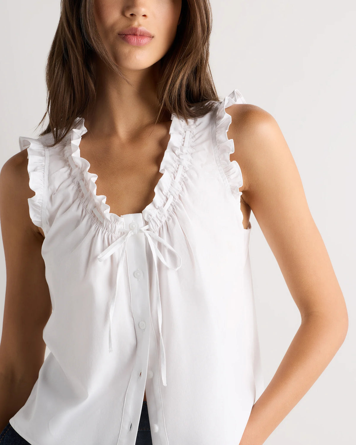 Cotton Viscose Voile Ruffle Trim Tank - XS / Classic Mini Gingham