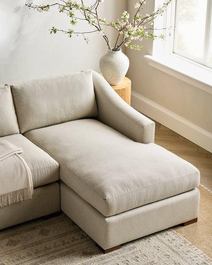 Hollis Slope Arm Chaise Sectional in Performance Chenille Linen Blend - 104" Right Arm / Snow