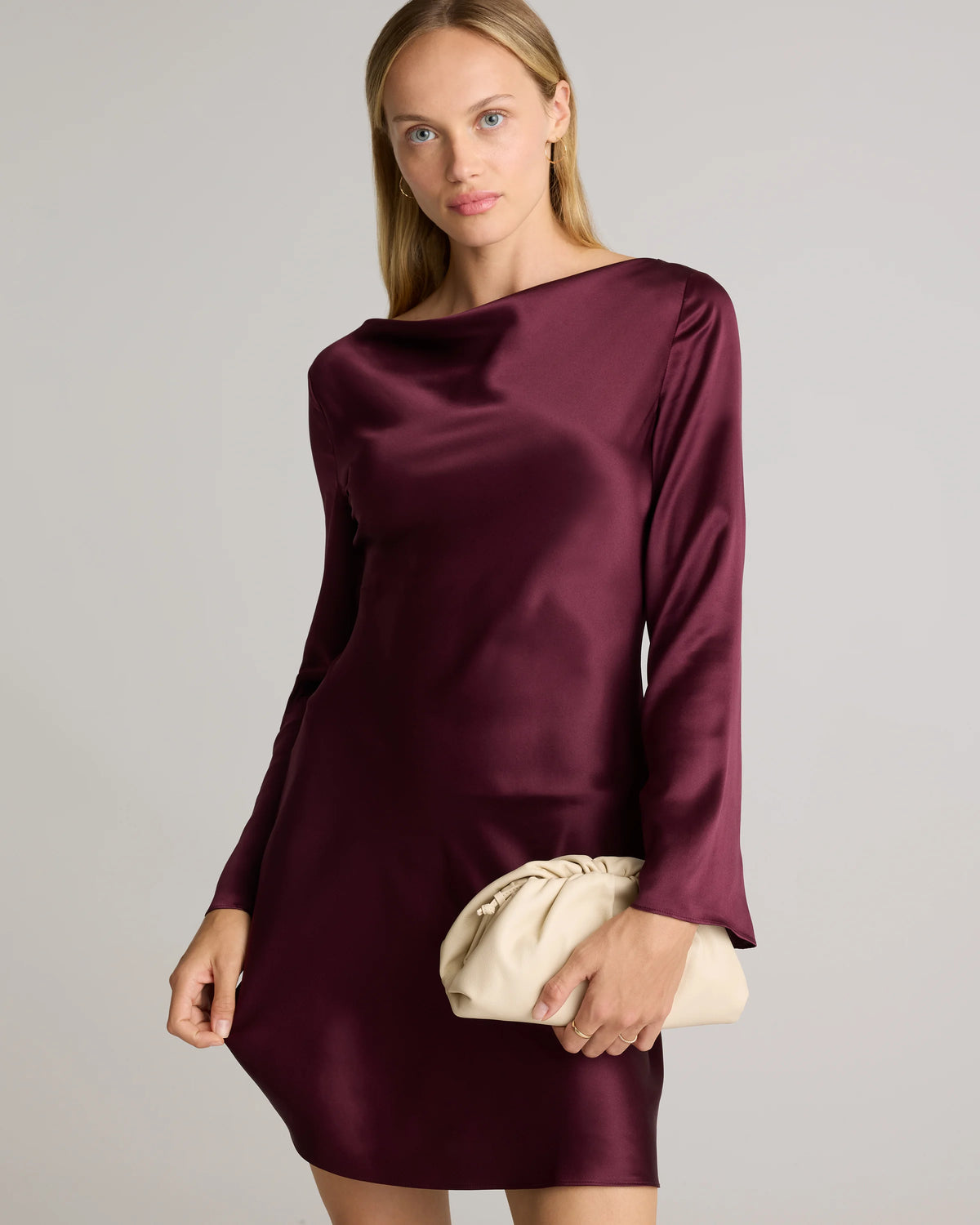 100% Washable Silk Long Sleeve Mini Dress - XS / Wine Tasting Red