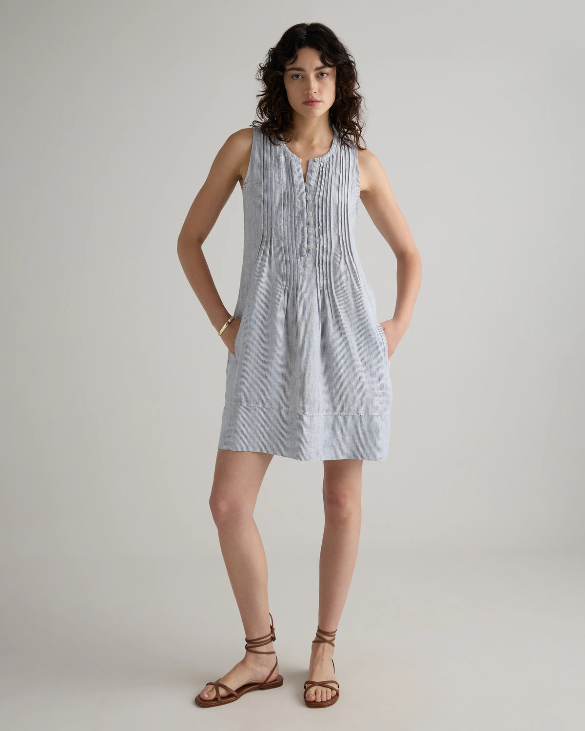 100% European Linen Sleeveless Swing Dress - XS / Classic Mini Gingham