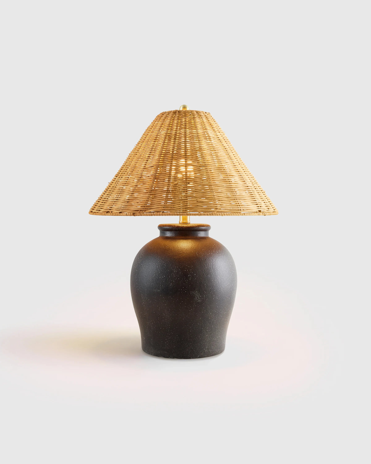 Artisan Ceramic Table Lamp with Rattan Shade - One Size / Black