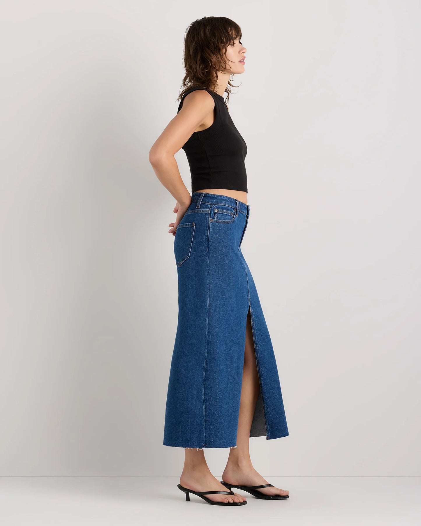 Stretch Denim 5-Pocket Midi Skirt - 24 / Obsidian Blue