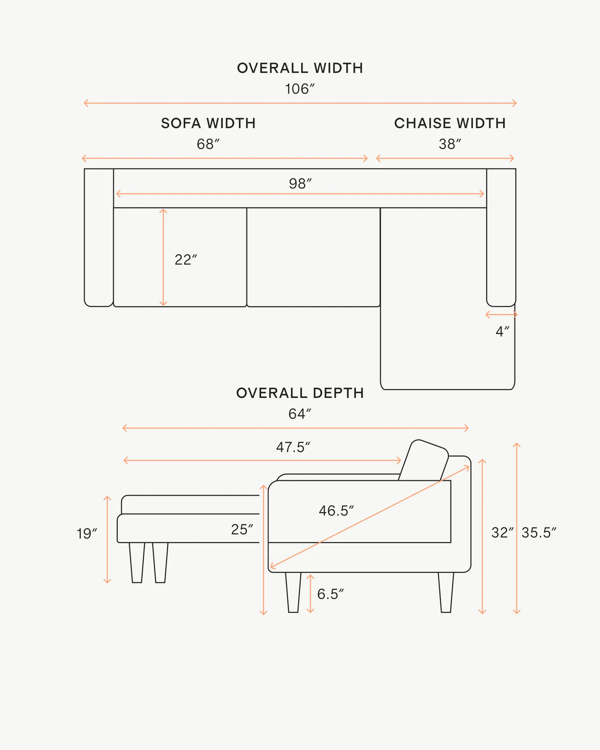 Atlas Midcentury Chaise Sectional in Performance Chenille Linen Blend - 106" Right Arm / Sorrell