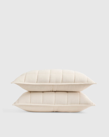 Organic Cotton Gauze Box Quilt Sham Set - Standard / Mineral