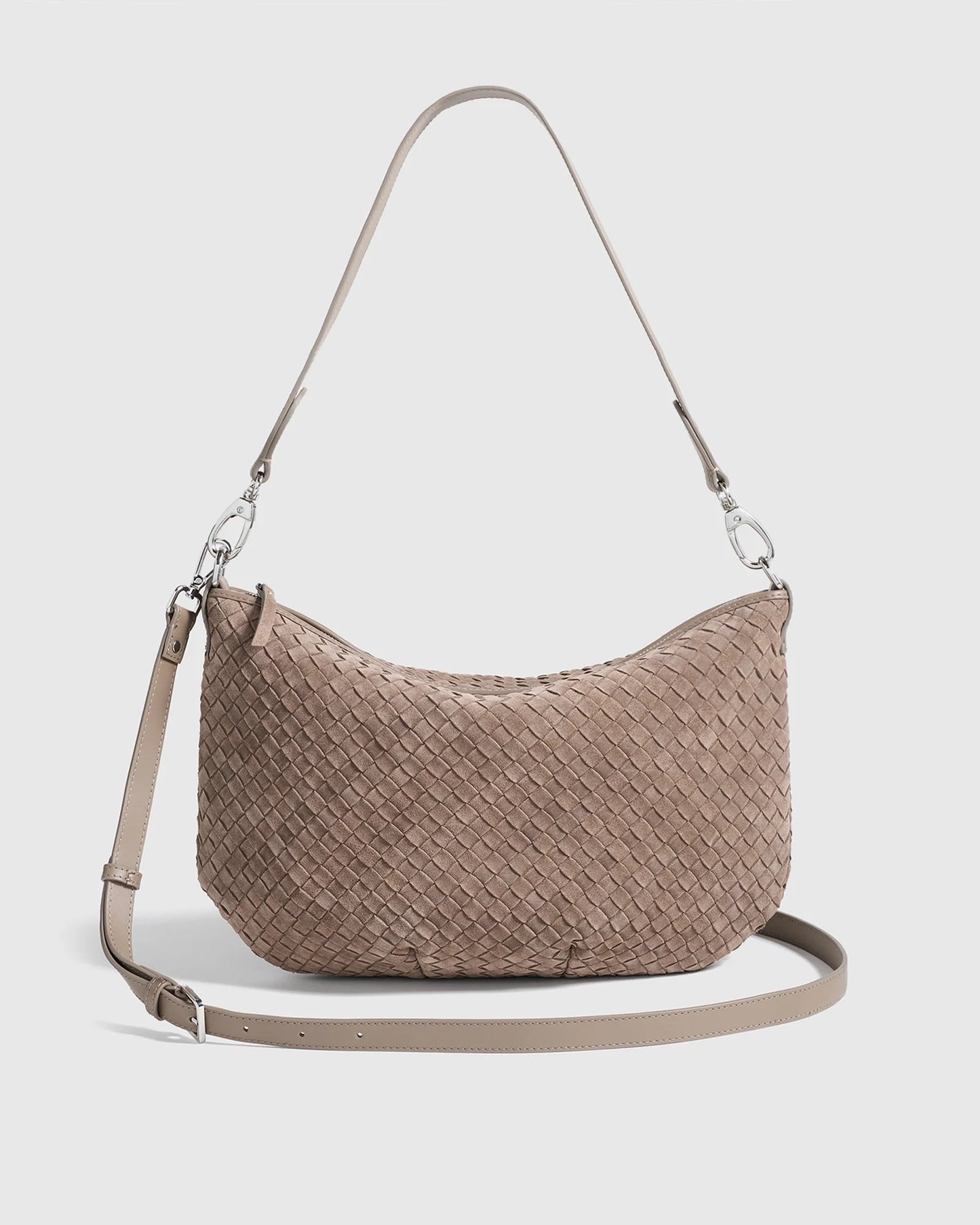 Sloane Suede Handwoven Shoulder Bag - One Size / Sand