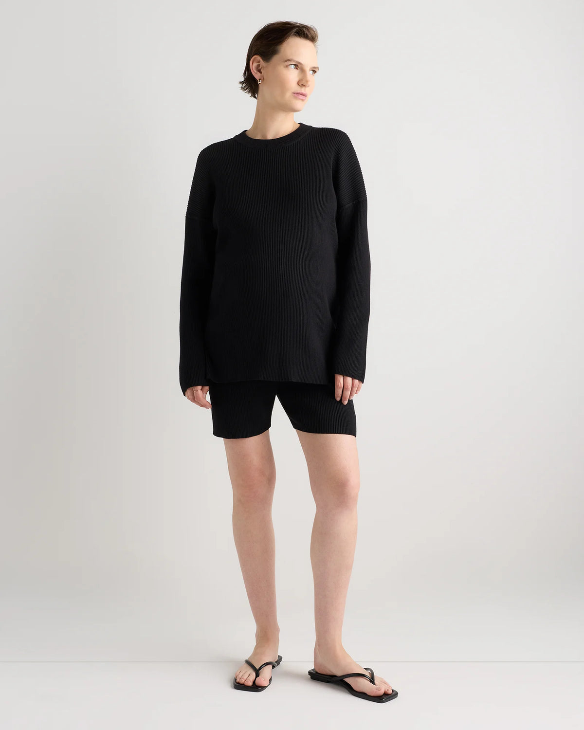 Cotton Cashmere Oversized Maternity Sweater - XS / Black
