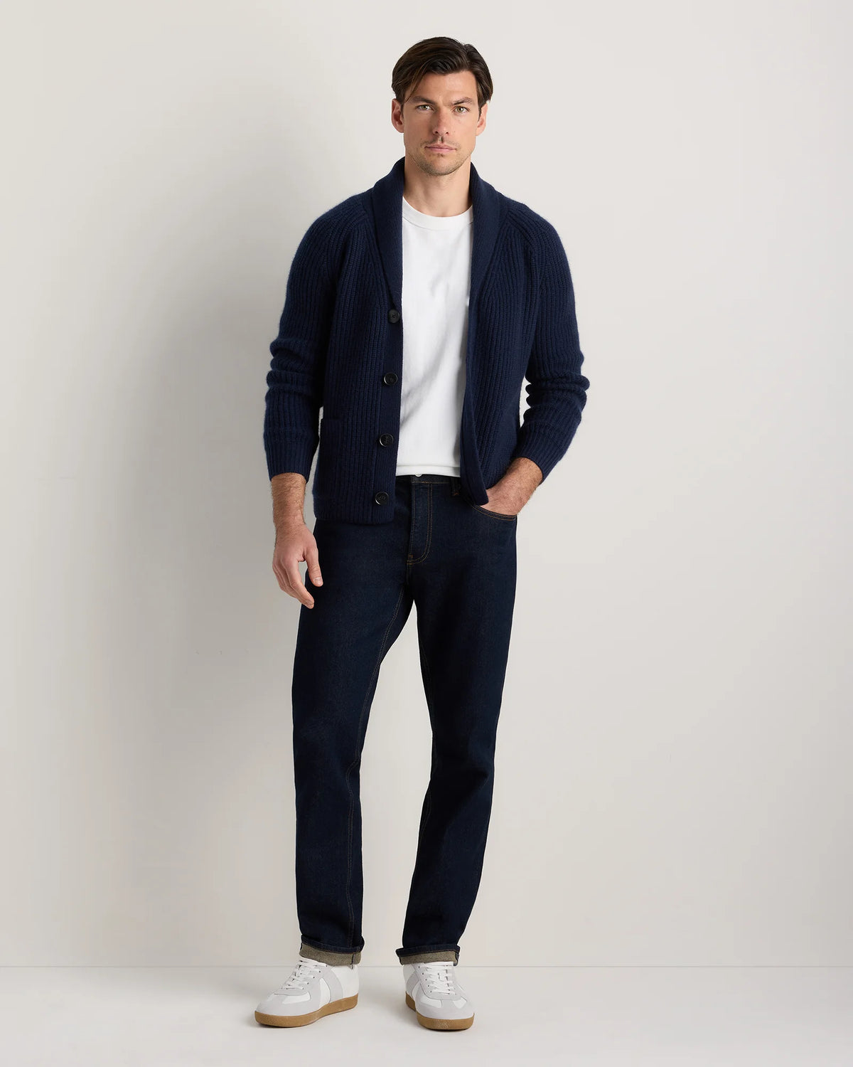 Mongolian Cashmere Shawl Collar Cardigan - S / Black