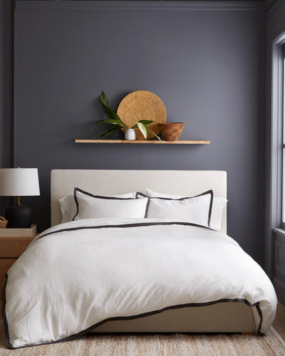 European Linen Contrast Flange Duvet Cover - Twin / Aloe/Sand