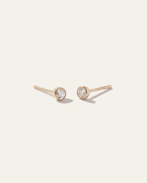14K Gold Natural Diamond Tiny Bezel Studs - One Size / Yellow Gold