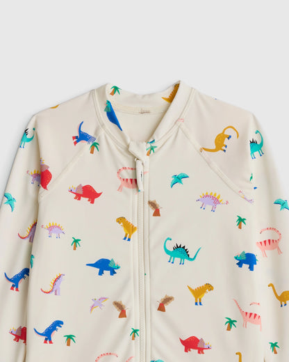 Long Sleeve Zip-Up Rash Guard One-Piece - 2T / Peri Beach Stripe