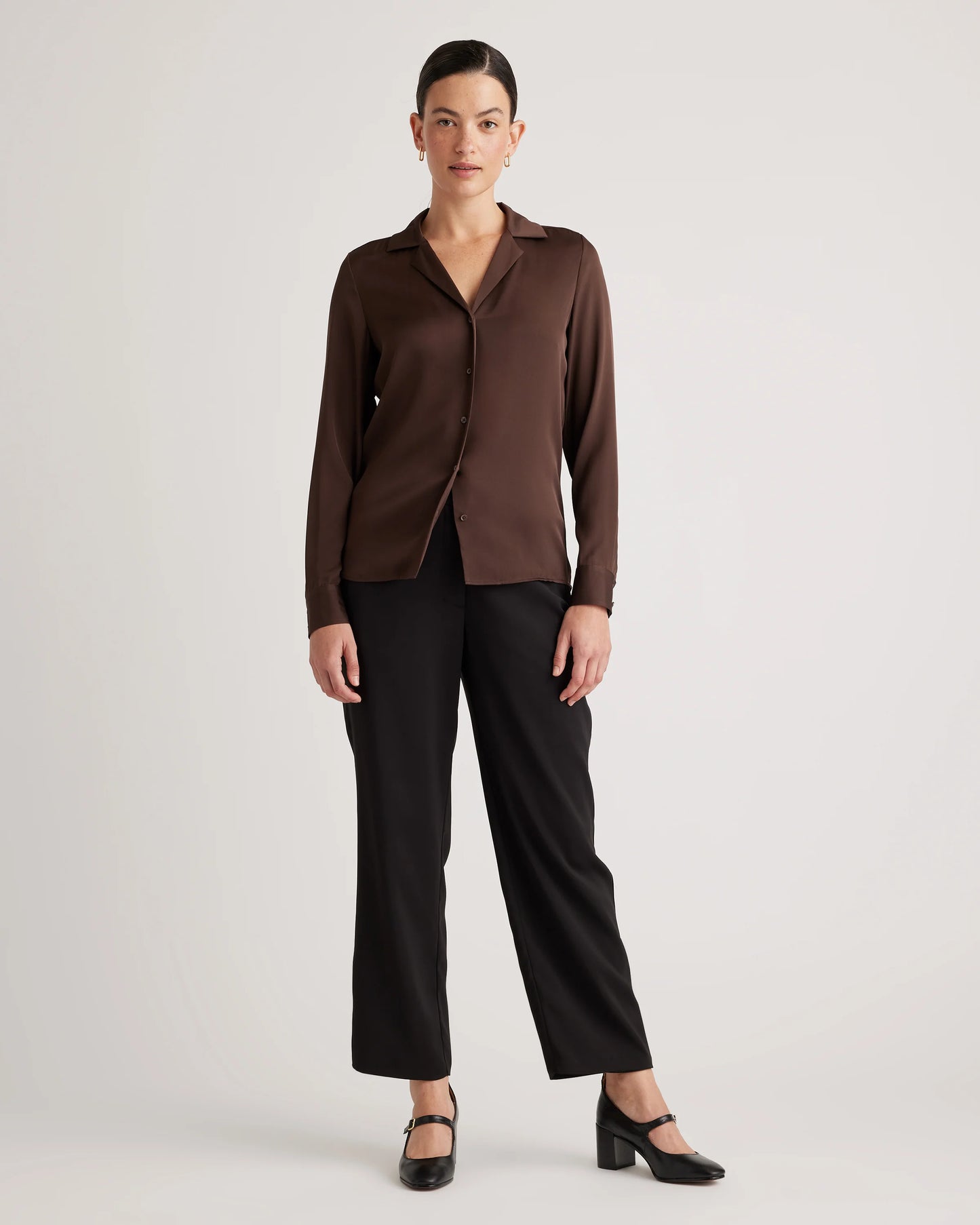 Washable Stretch Silk Notch Collar Blouse - XS / Moonstone Blue