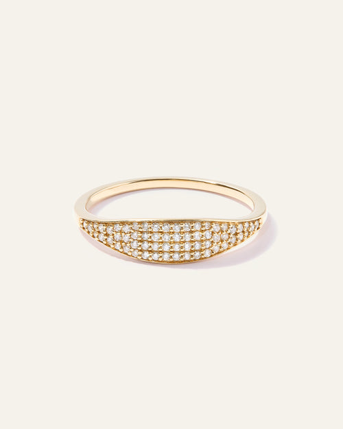 14k Gold Pave Slim Signet Ring - 4 / Yellow Gold