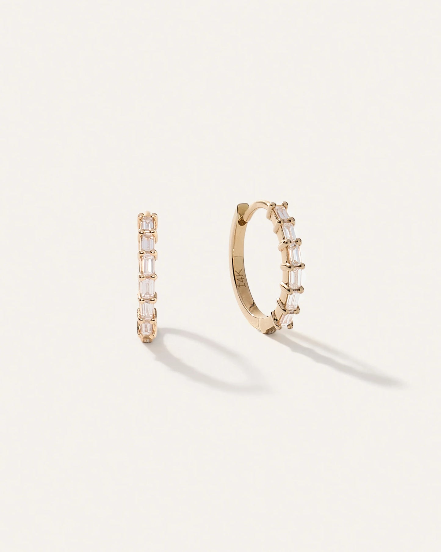 14K Gold Diamond Baguette Huggies - One Size / Yellow Gold