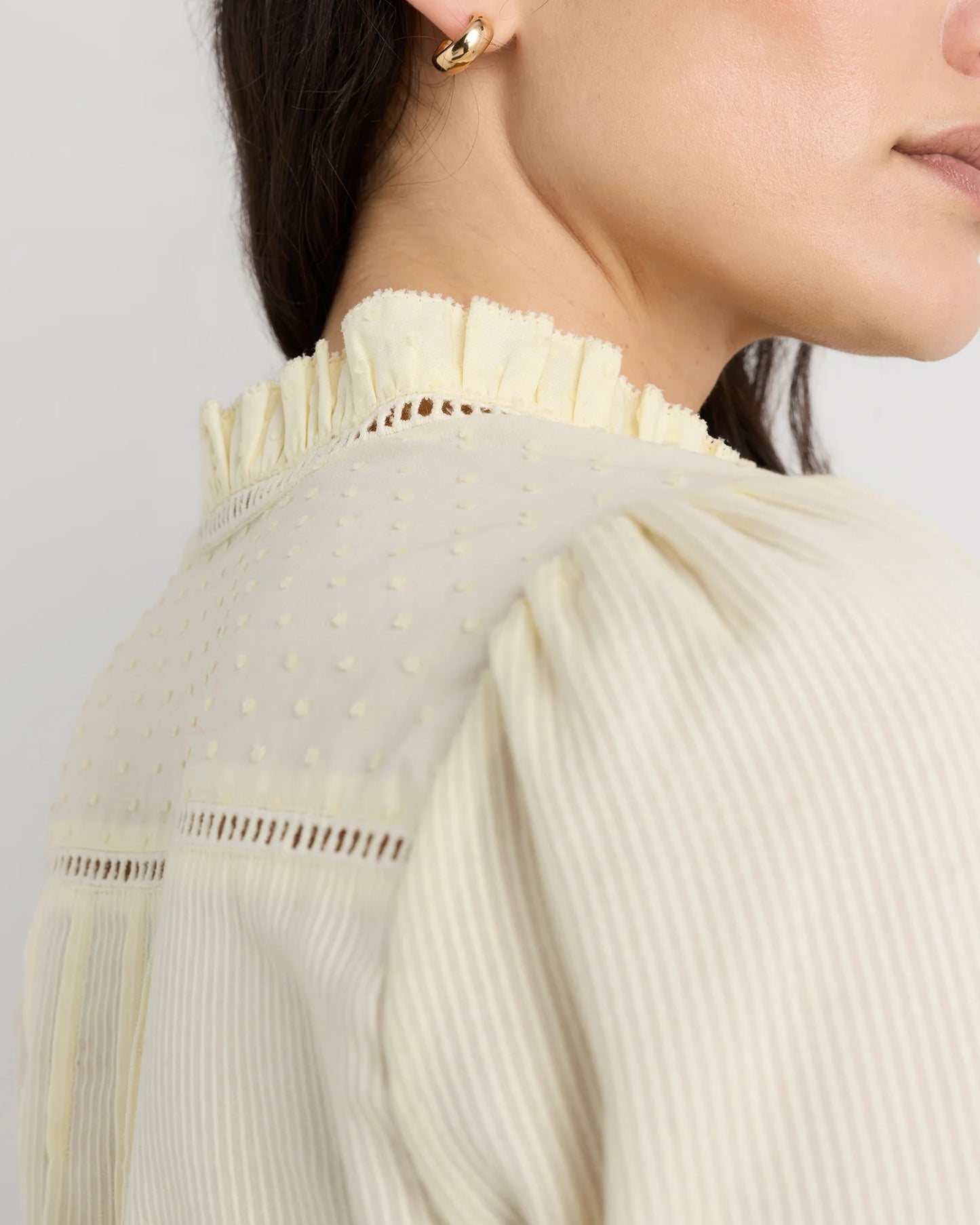 Organic Textured Cotton Peasant Blouse - XS / Pale Custard Yellow