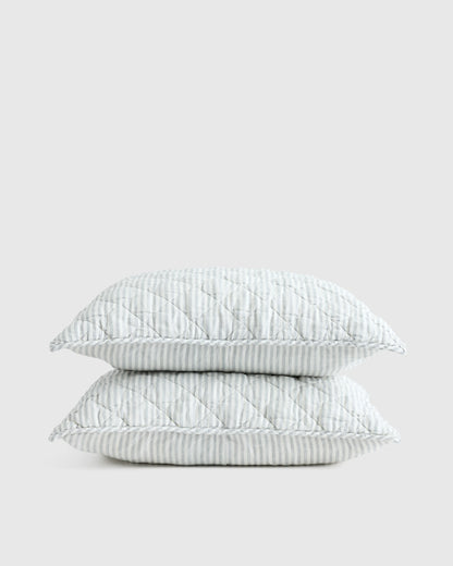 European Linen Stripe Quilted Sham Set - Standard / Natural/White Stripe