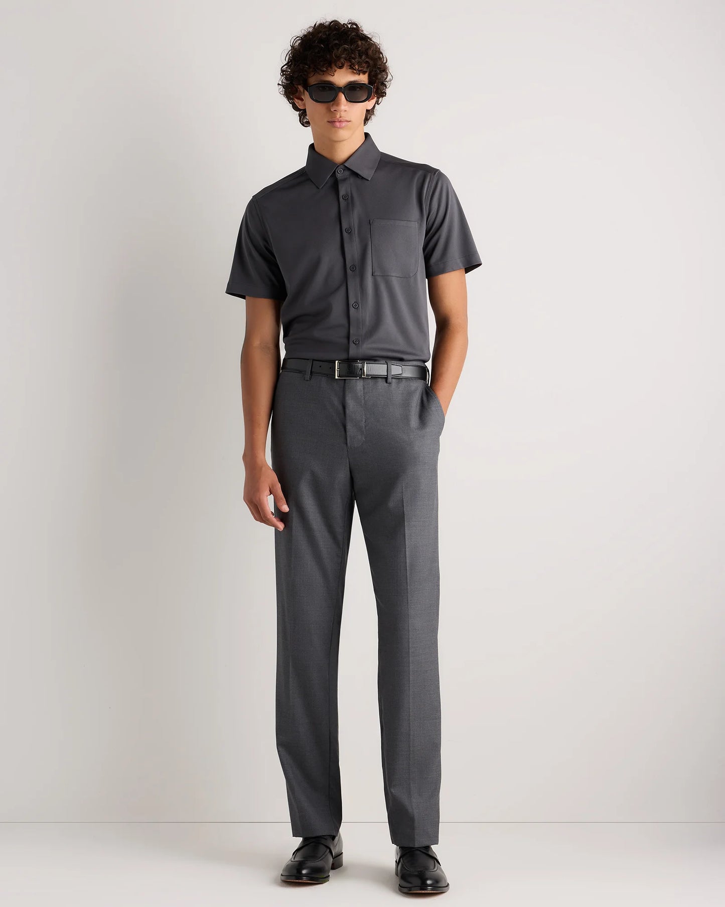 Commuter Stretch Pique Short Sleeve Button Down - S / Black